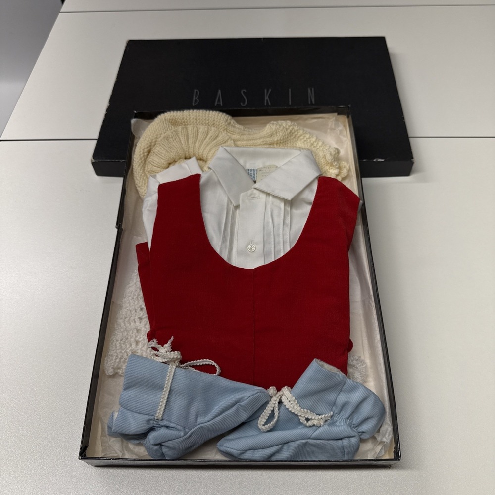 VTG Set Cherubs Infant Christmas Outfit Red Velvet Romper Shirt Sz 12M & Xtras